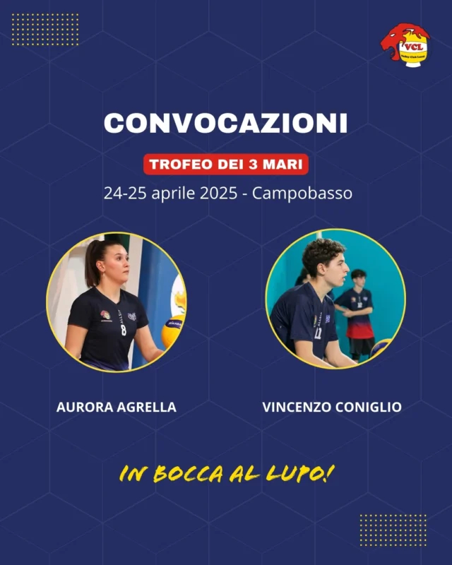 🇮🇹 TROFEO DEI 3 MARI 🇮🇹
🦁 La nostra Aurora Agrella  e il nostro Vincenzo Coniglio sono stati selezionati per far parte della rappresentativa regionale che prenderà parte al Trofeo dei 3 Mari, in programma il 24 e 25 aprile a Campobasso.
Aurora e Vincenzo si raduneranno con tutte le altre atlete e atleti convocati a Messina il 23 aprile e saranno a disposizione dello staff tecnico regionale per iniziare la preparazione in vista dell’evento.
💪 In bocca al lupo, Leoni!

#VolleyClubLeoni #NoiSiamoLeoni #LeoniSiNasce #LeoniFamily 

#verovolleynetwork #fipavpalermo #pallavolosiciliana #problemidivolley #pallavolosicilia #palermosport #volleysicilia #ScuoladiPallavolo #palermotoday #volleysiciliano #pallavolo #italvolley #siciliavolley #sportpalermitano #igerspalermo